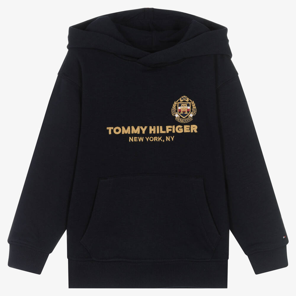 Tommy Hilfiger - Boys Blue Logo Cotton Hoodie | Childrensalon