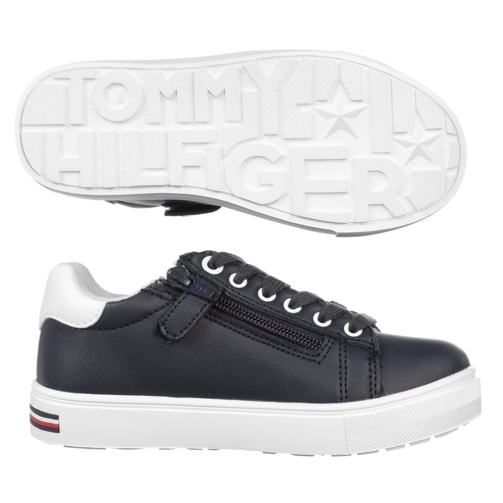 Tommy Hilfiger-ترينرز بسحّاب جلد إصطناعي لون كحلي للأولاد | Childrensalon Outlet