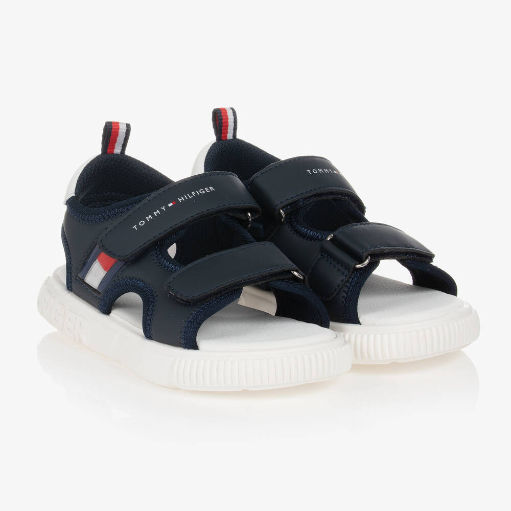 Tommy Hilfiger - Boys Blue Logo Velcro Sandals | Childrensalon