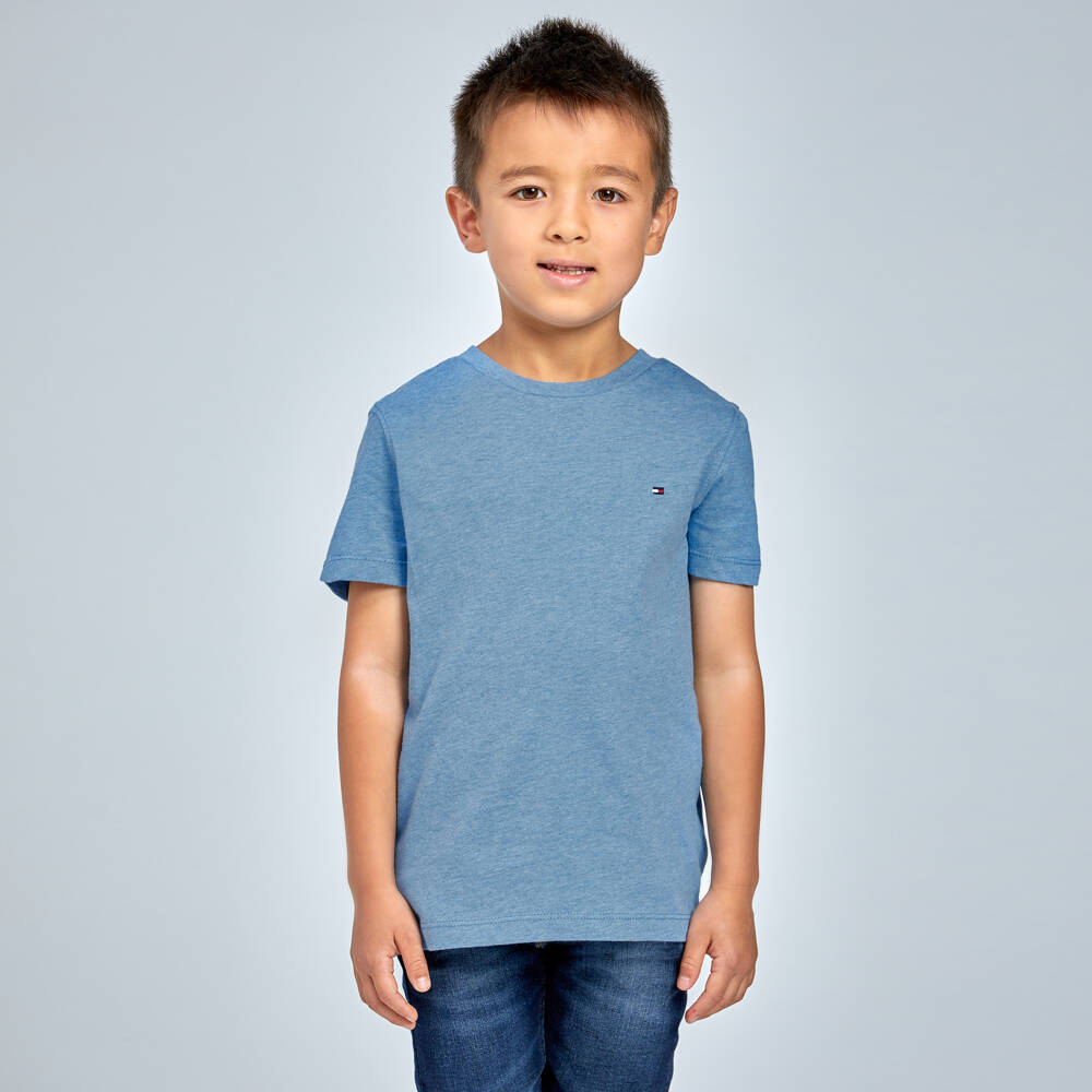 Tommy Hilfiger-Boys Blue Marl Cotton Flag Logo T-Shirt | Childrensalon Outlet