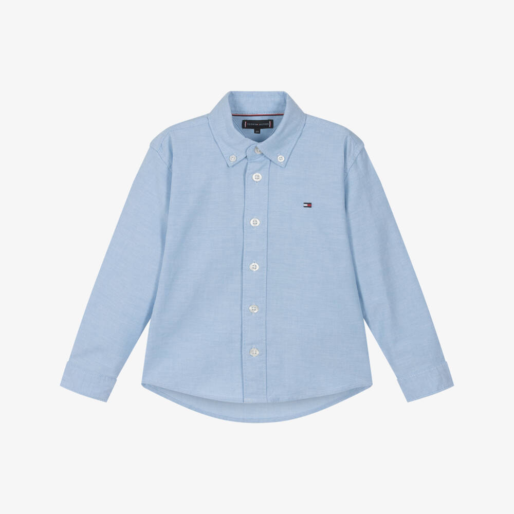 Tommy Hilfiger-Boys Blue Oxford Cotton Long-Sleeved Shirt | Childrensalon Outlet