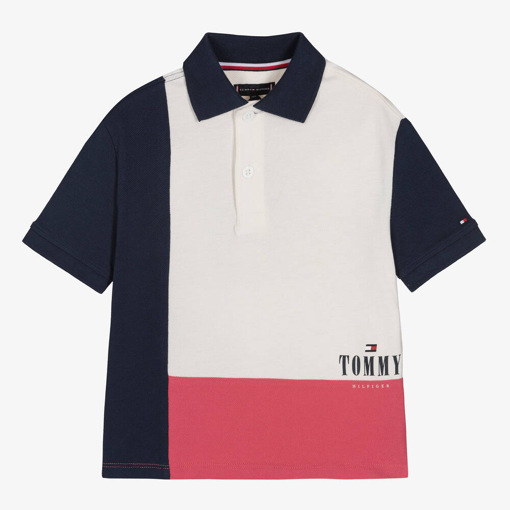 Tommy Hilfiger - Boys Blue & Pink Colourblock Logo T-Shirt | Childrensalon