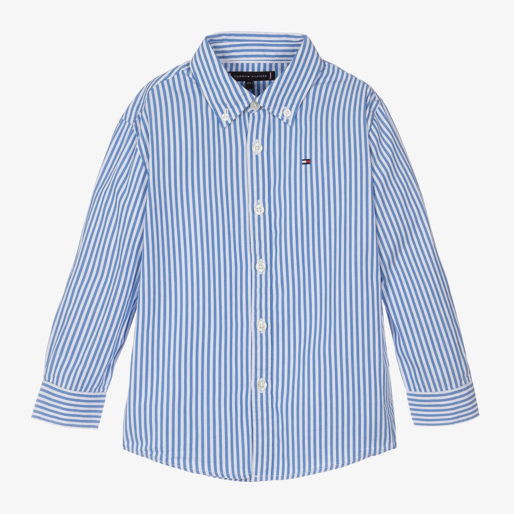Tommy Hilfiger Boys Blue Stripe Cotton Shirt Childrensalon Outlet