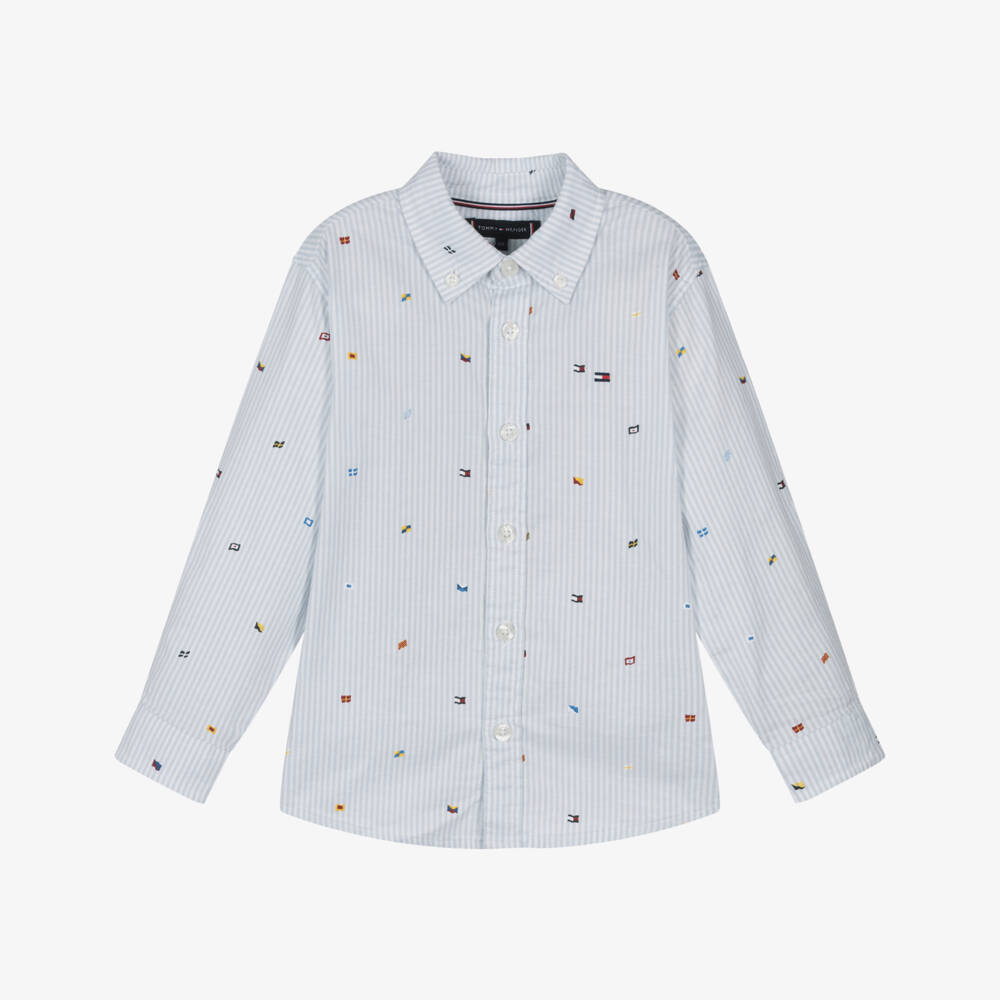 Tommy Hilfiger-Boys Blue Striped Flag Shirt | Childrensalon Outlet