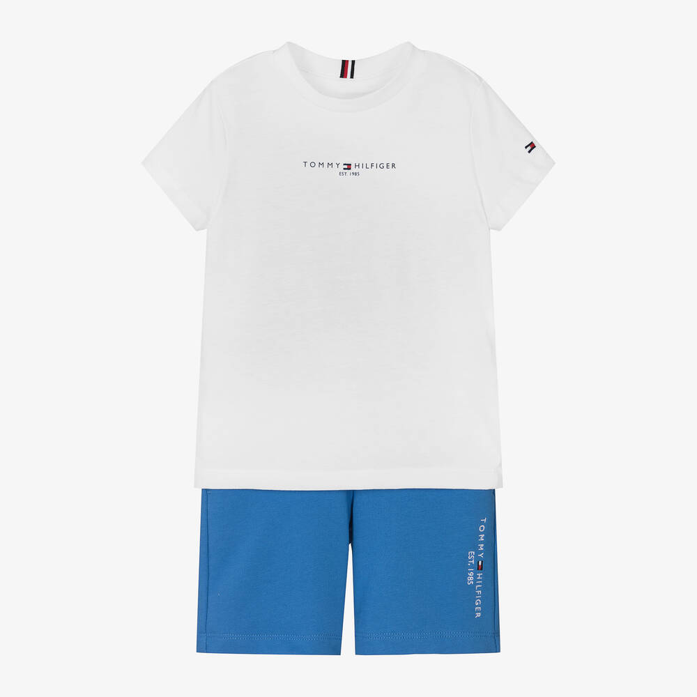 Tommy Hilfiger-Boys Blue & White Cotton Shorts Set | Childrensalon Outlet