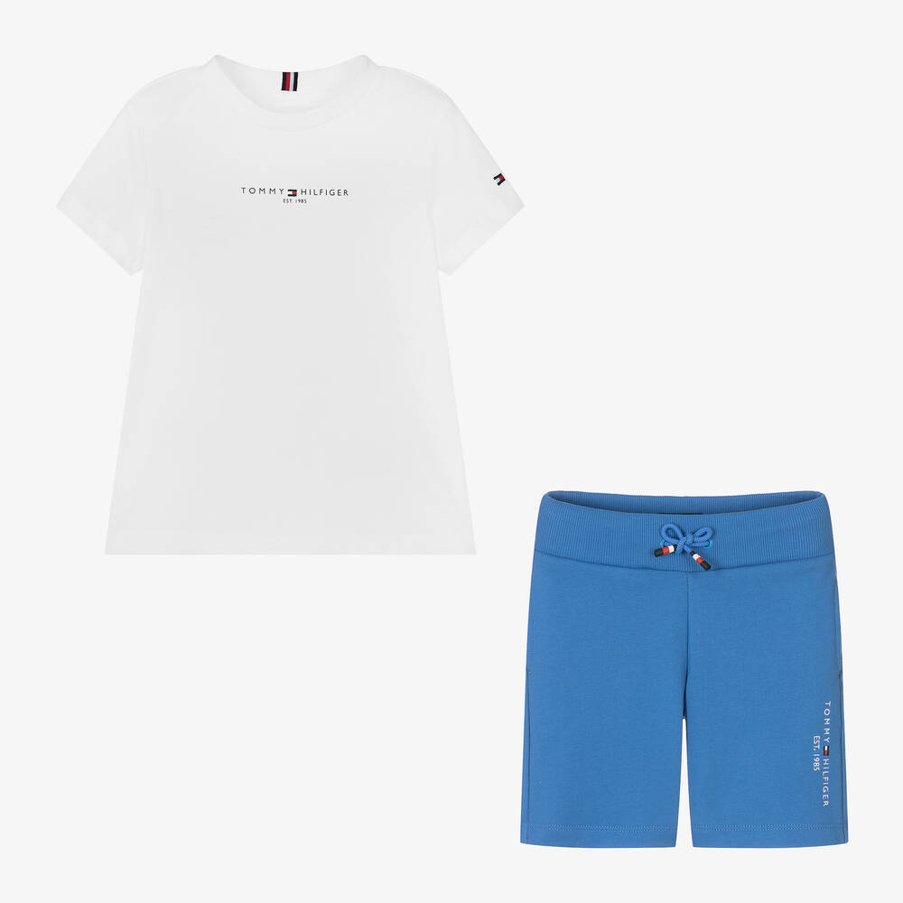 Tommy Hilfiger Boys Blue White Cotton Shorts Set