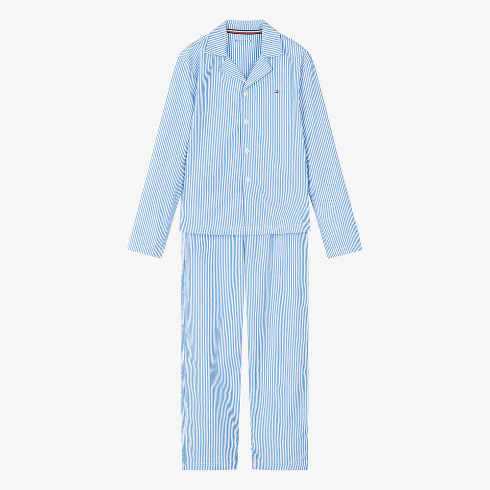 Tommy Hilfiger - Boys Blue & White Cotton Striped Pyjamas | Childrensalon