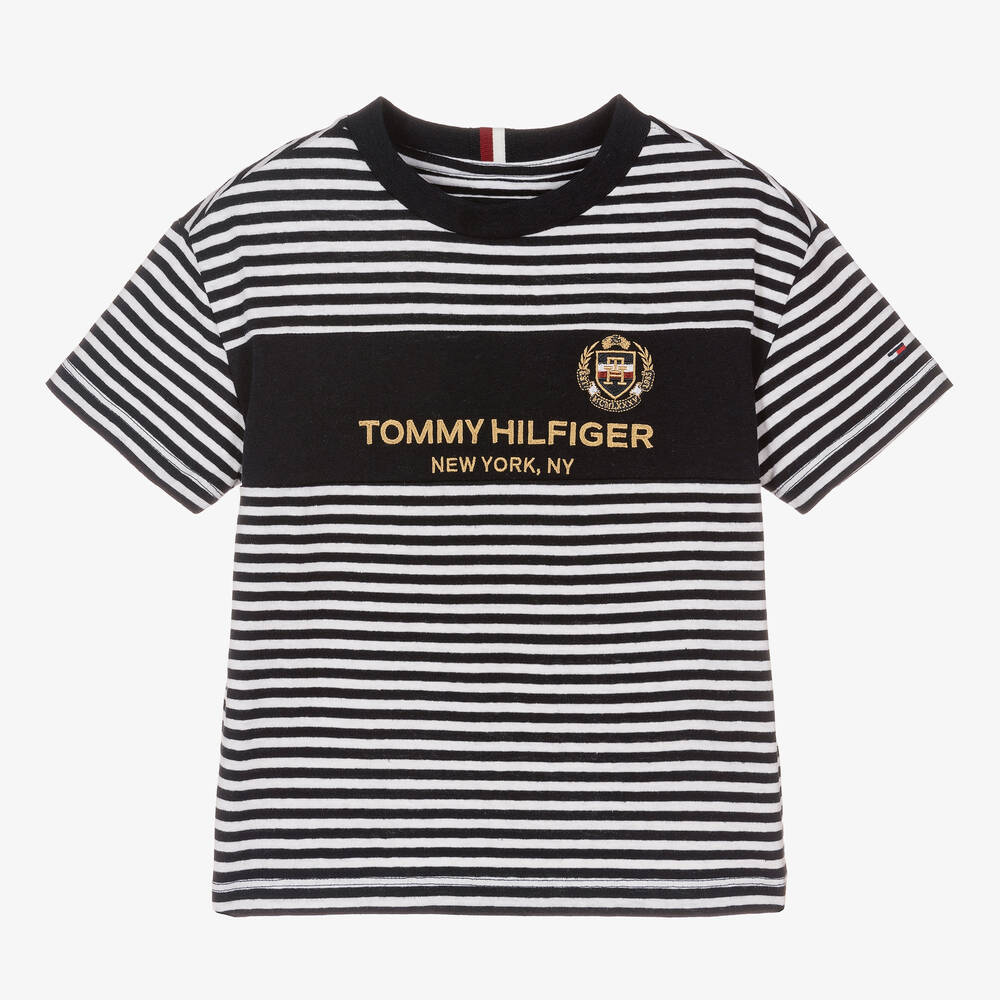 Tommy Hilfiger - Boys Blue & White Striped T-Shirt | Childrensalon