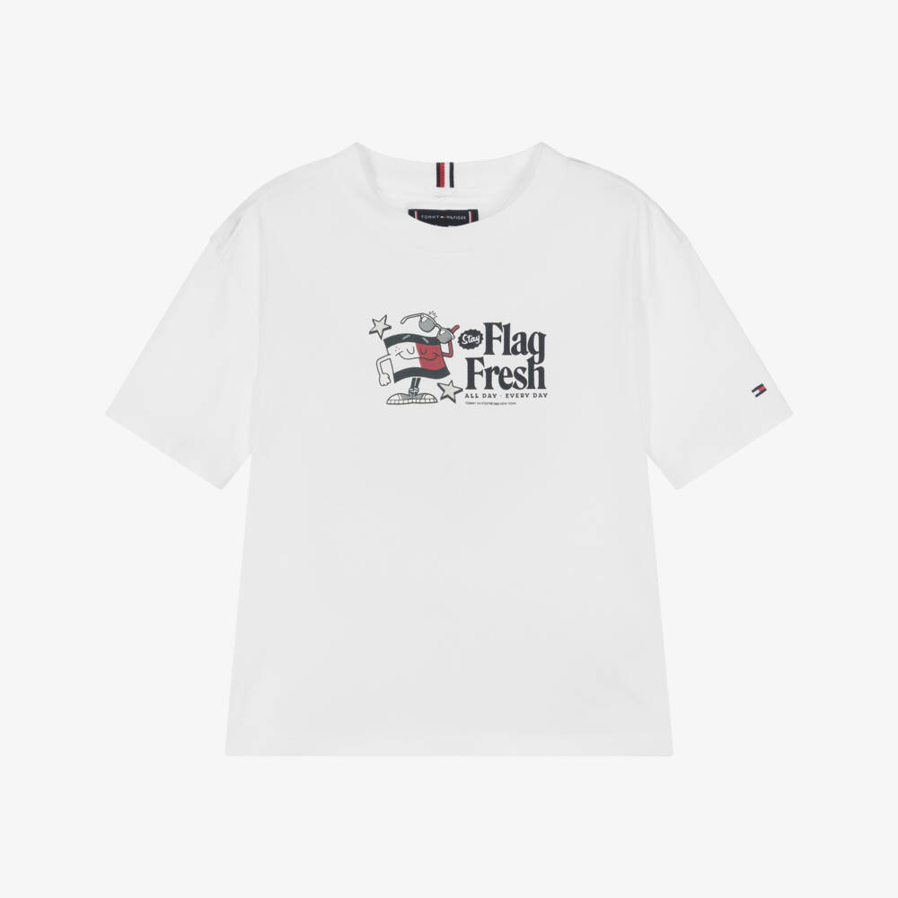 Tommy Hilfiger-تي شيرت قطني أبيض ناصع للأولاد | Childrensalon Outlet