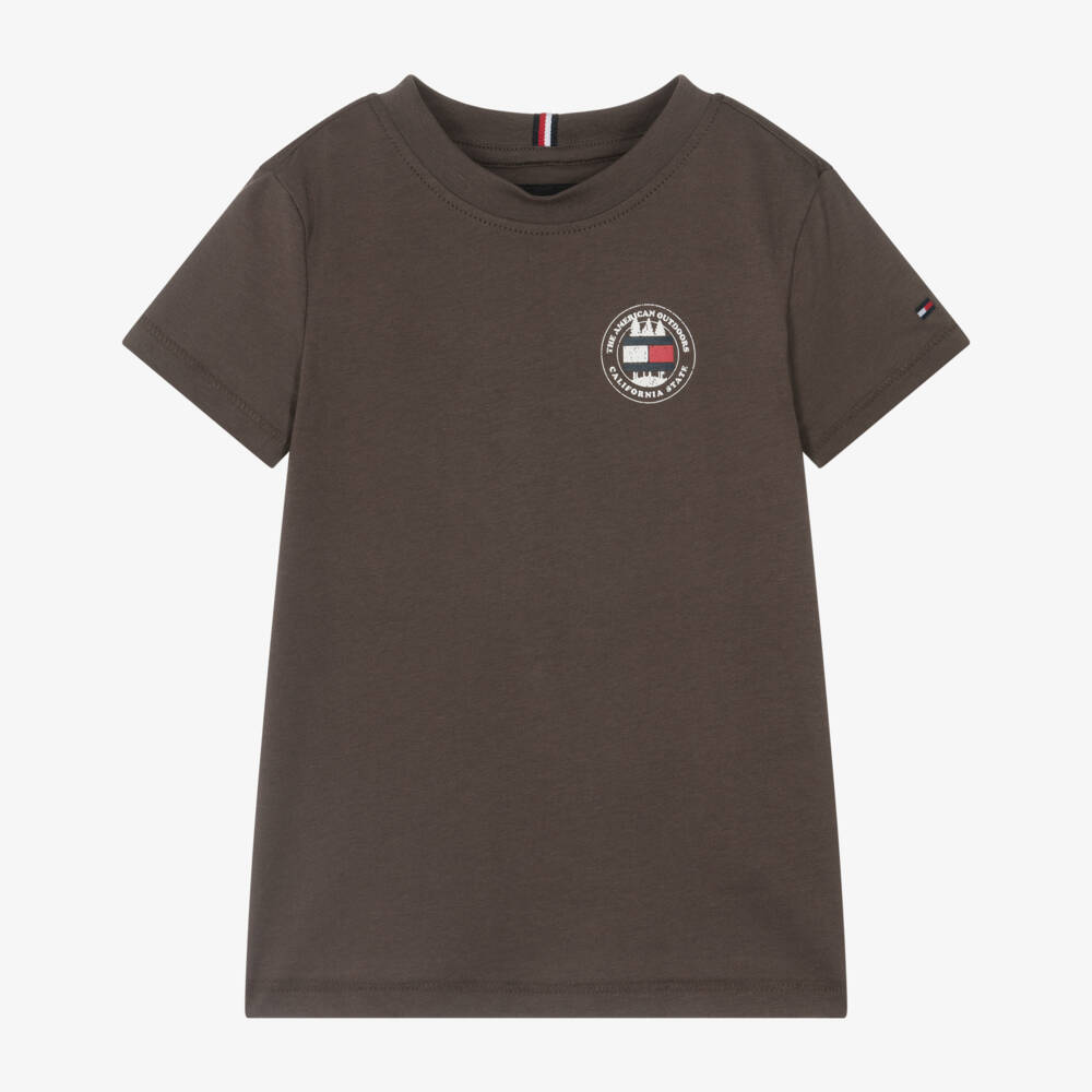 Tommy Hilfiger-Boys Brown Cotton Logo T-Shirt | Childrensalon Outlet