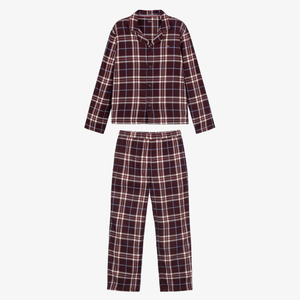 Tommy Hilfiger-Boys Burgundy Red Checked Button Up Pyjamas | Childrensalon Outlet