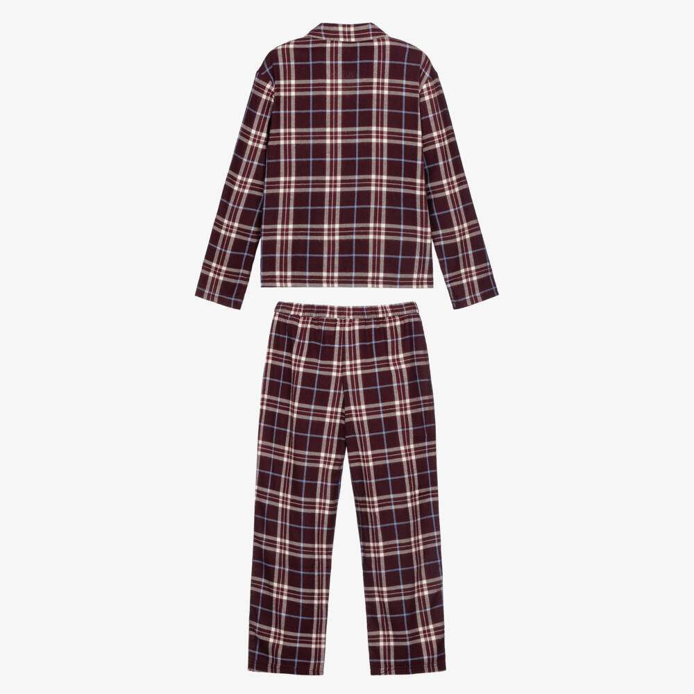 Tommy Hilfiger-Boys Burgundy Red Checked Button Up Pyjamas | Childrensalon Outlet