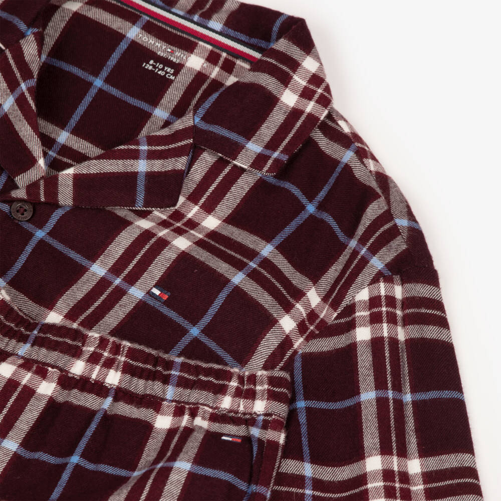 Tommy Hilfiger-Boys Burgundy Red Checked Button Up Pyjamas | Childrensalon Outlet