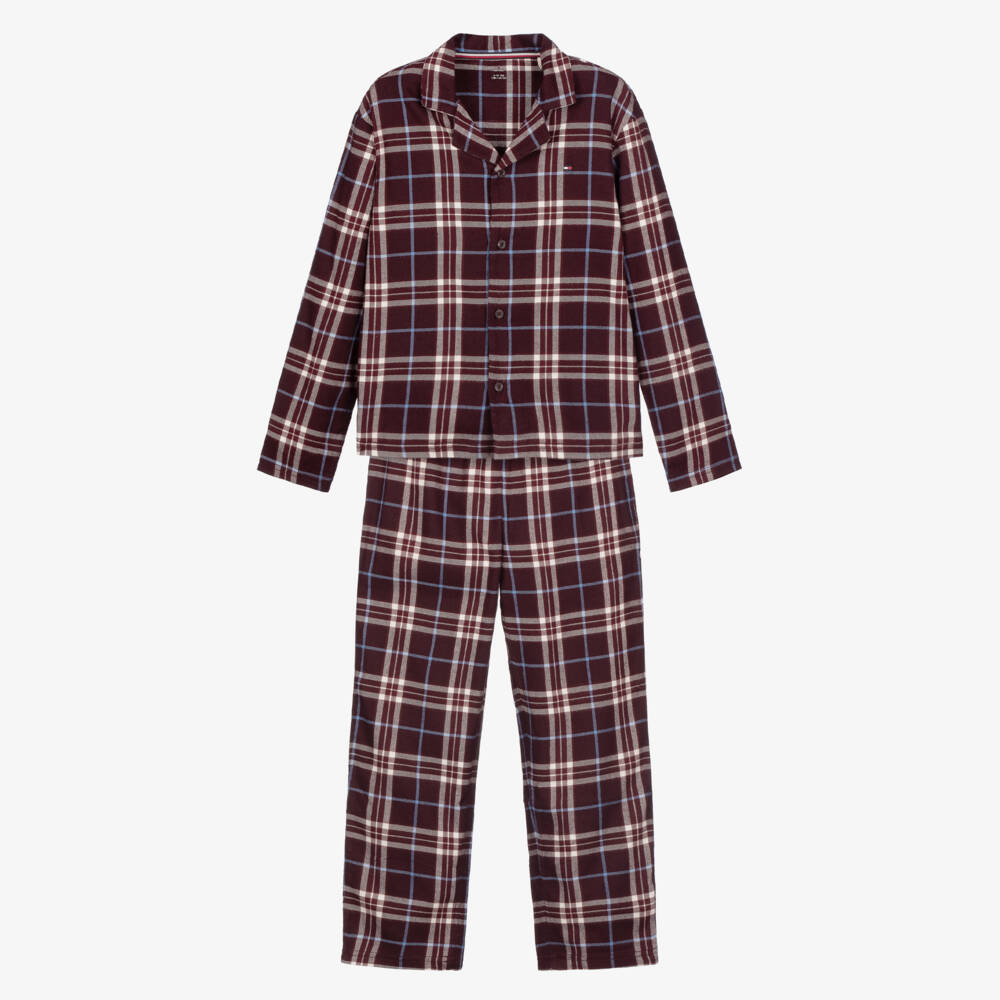 Tommy Hilfiger-Boys Burgundy Red Checked Button Up Pyjamas | Childrensalon Outlet