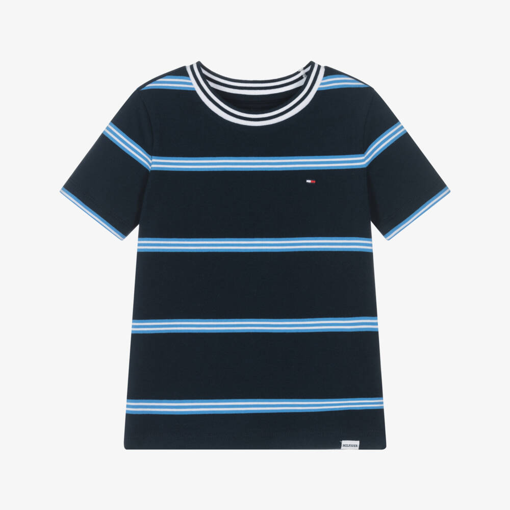 Tommy Hilfiger-Boys Classic Blue Striped Cotton Tee | Childrensalon Outlet