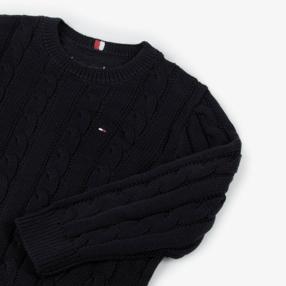 Tommy Hilfiger-Boys Classic Navy Cable Knit Jumper | Childrensalon Outlet