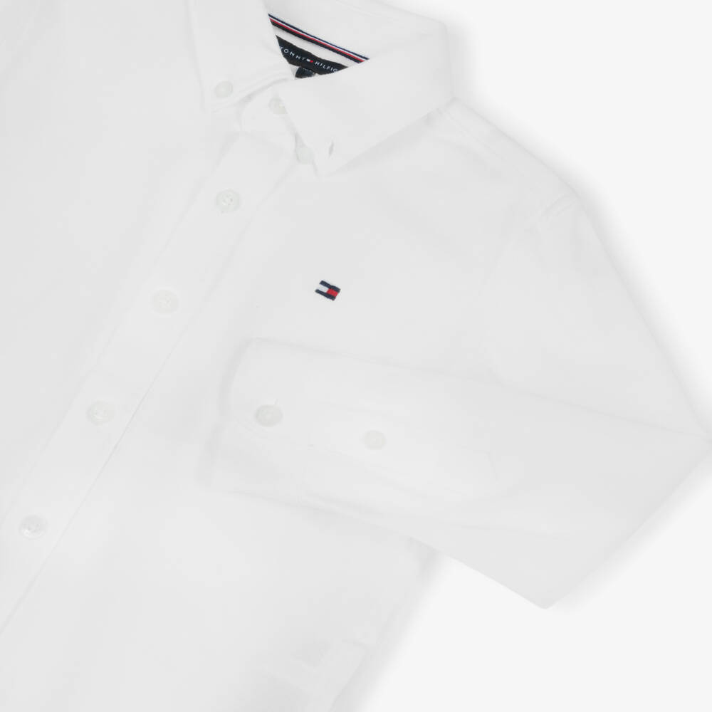 Tommy Hilfiger-Boys Classic White Piqué Shirt | Childrensalon Outlet