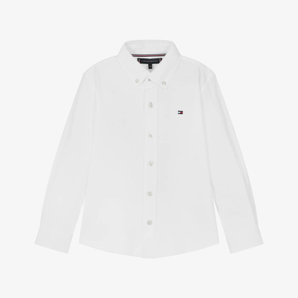 Tommy Hilfiger-Boys Classic White Piqué Shirt | Childrensalon Outlet