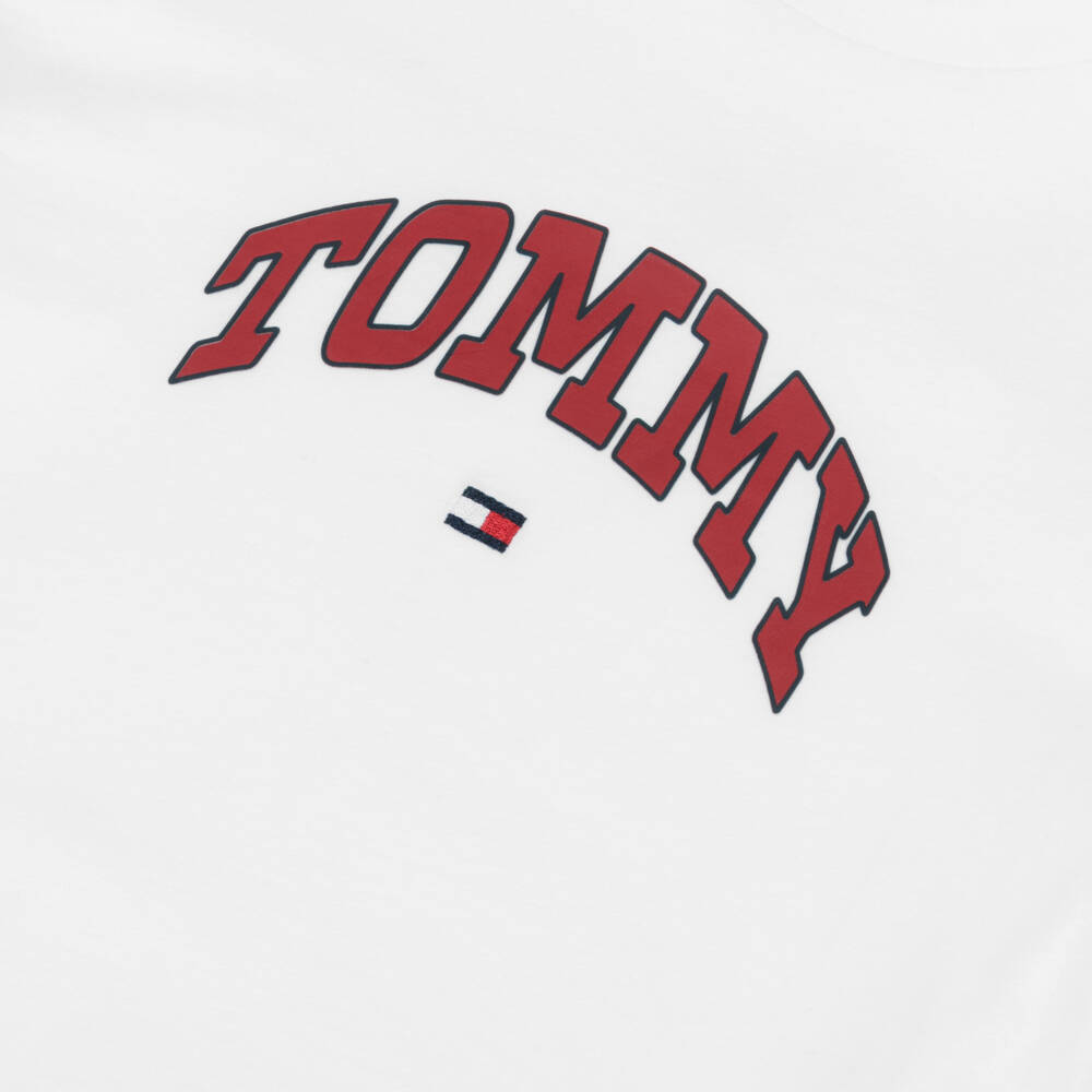 Tommy Hilfiger-Boys White Cotton T-Shirt with Varsity Logo | Childrensalon Outlet