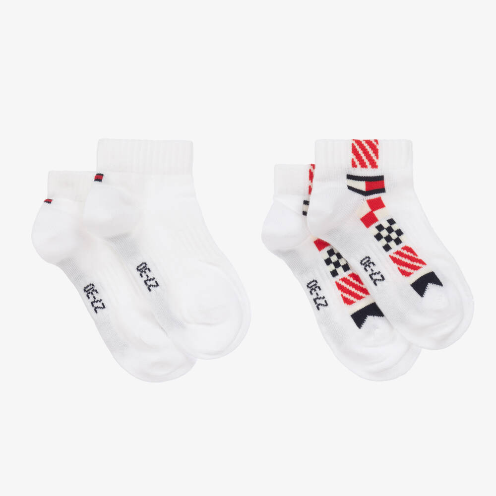 Tommy Hilfiger-Boys Cotton White Trainer Socks Duo | Childrensalon Outlet