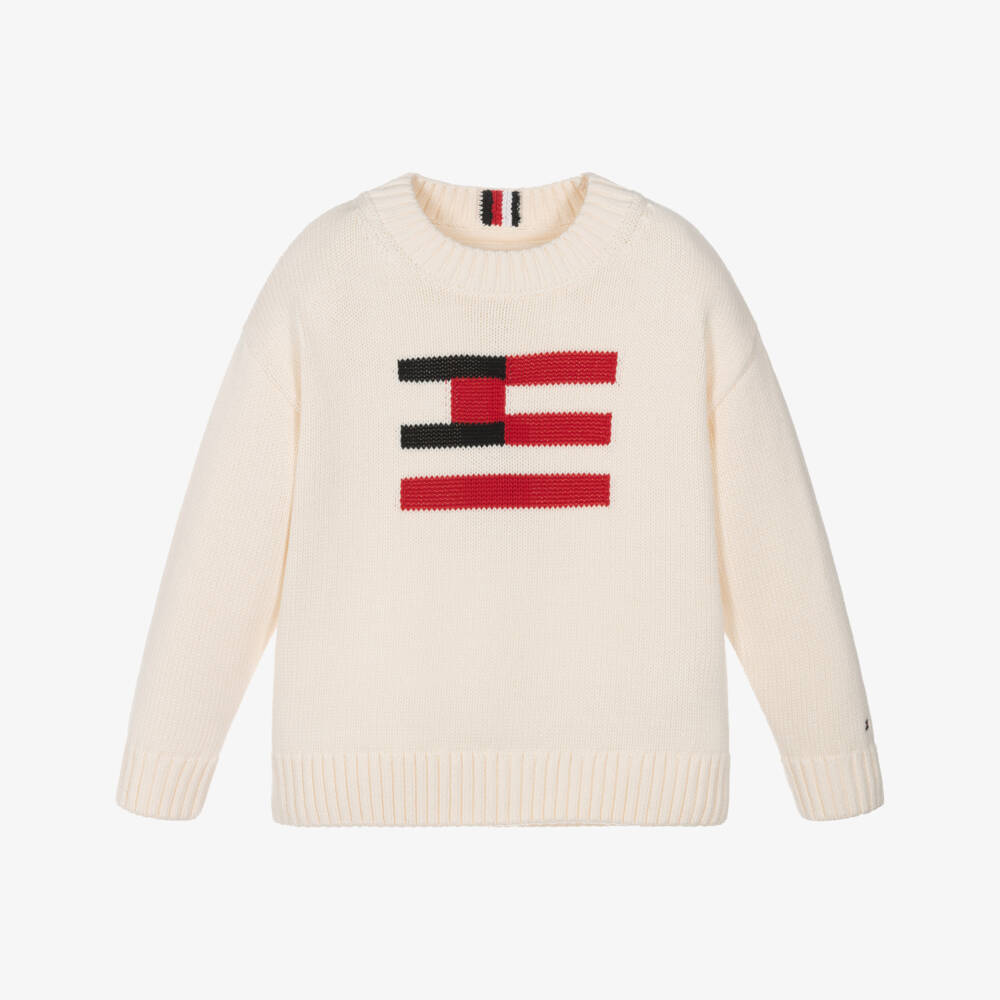 Tommy Hilfiger-Boys Creamy Flag Cotton Pullover | Childrensalon Outlet