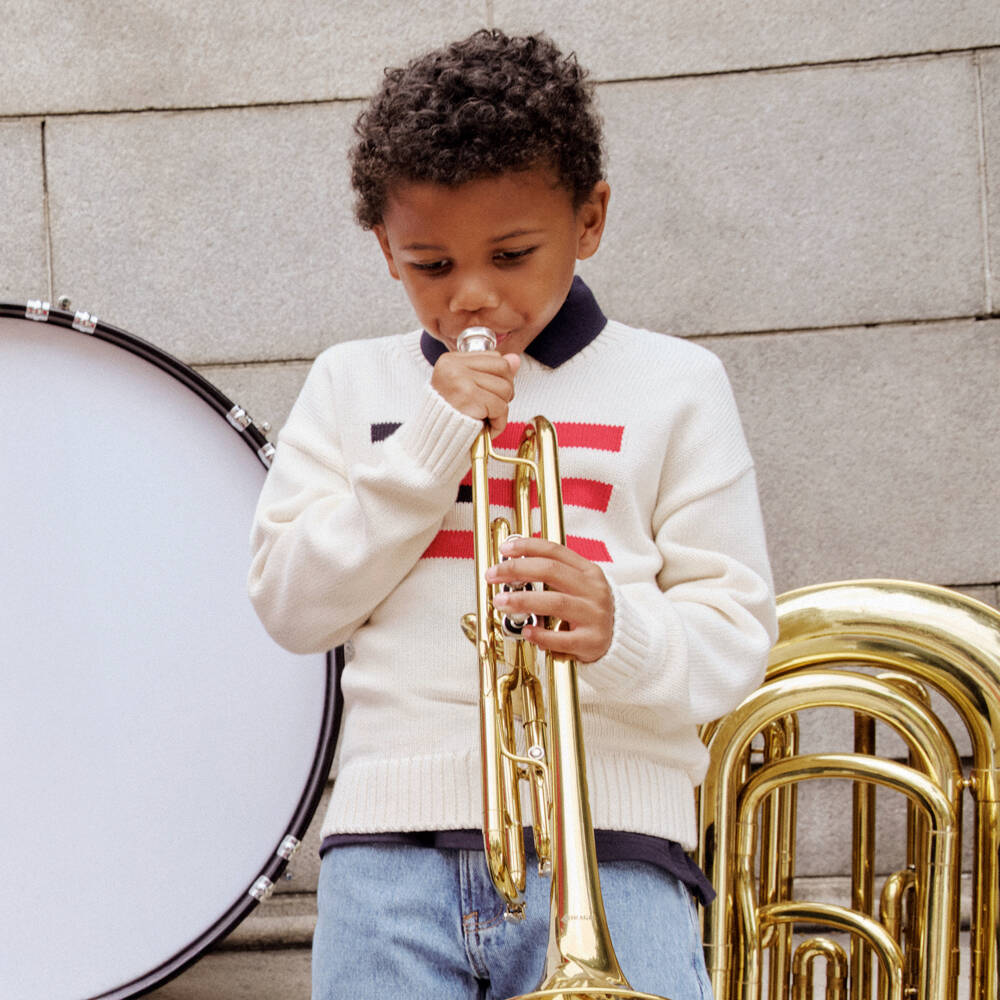 Tommy Hilfiger-Boys Creamy Flag Cotton Pullover | Childrensalon Outlet