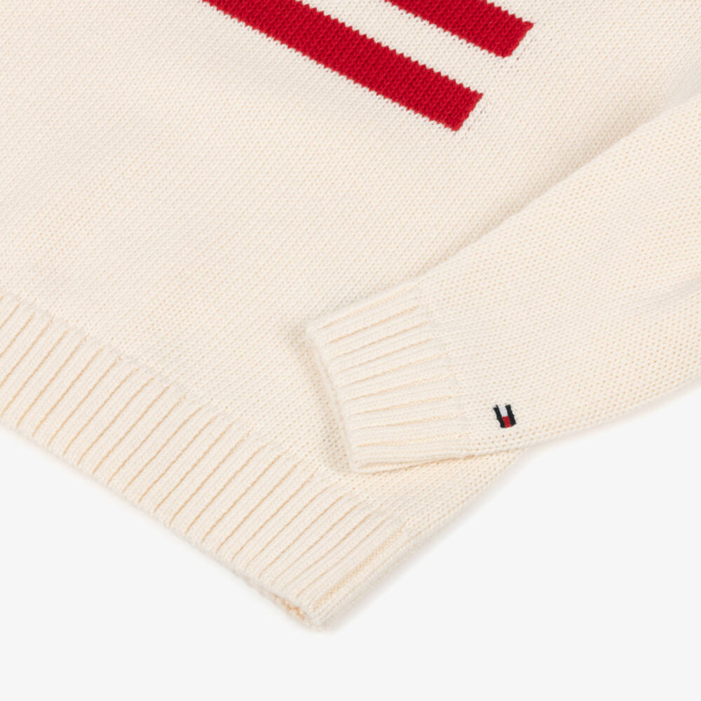 Tommy Hilfiger-Boys Creamy Flag Cotton Pullover | Childrensalon Outlet