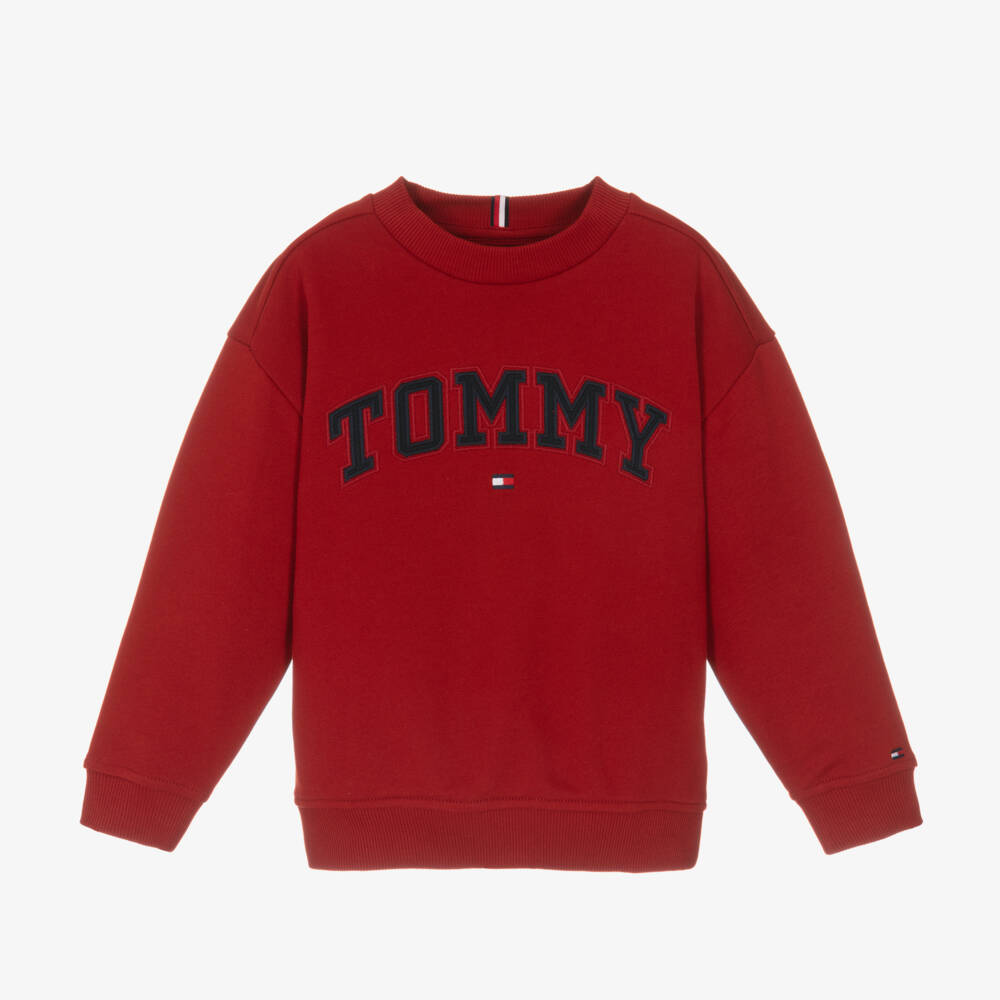 Tommy Hilfiger-Boys Crimson Cotton Logo Jumper | Childrensalon Outlet