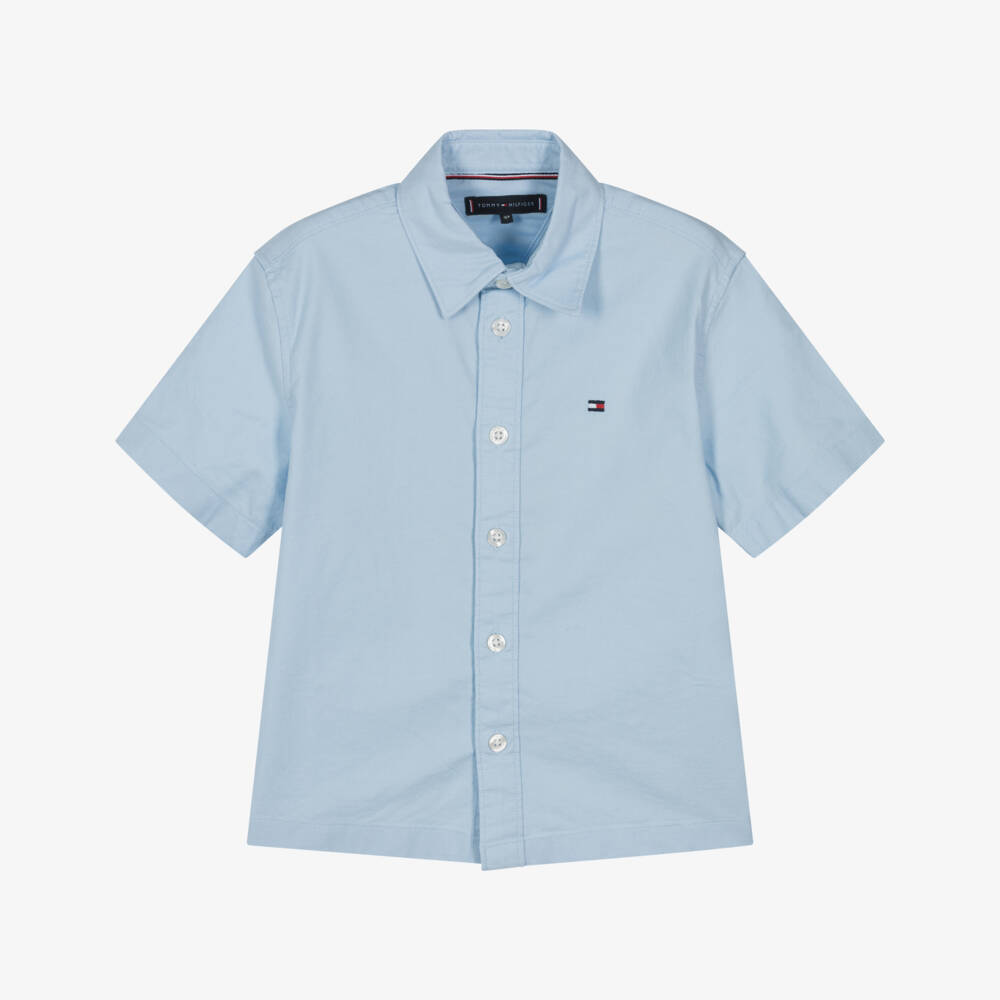Tommy Hilfiger-Boys Crisp Blue Short Sleeve Shirt | Childrensalon Outlet