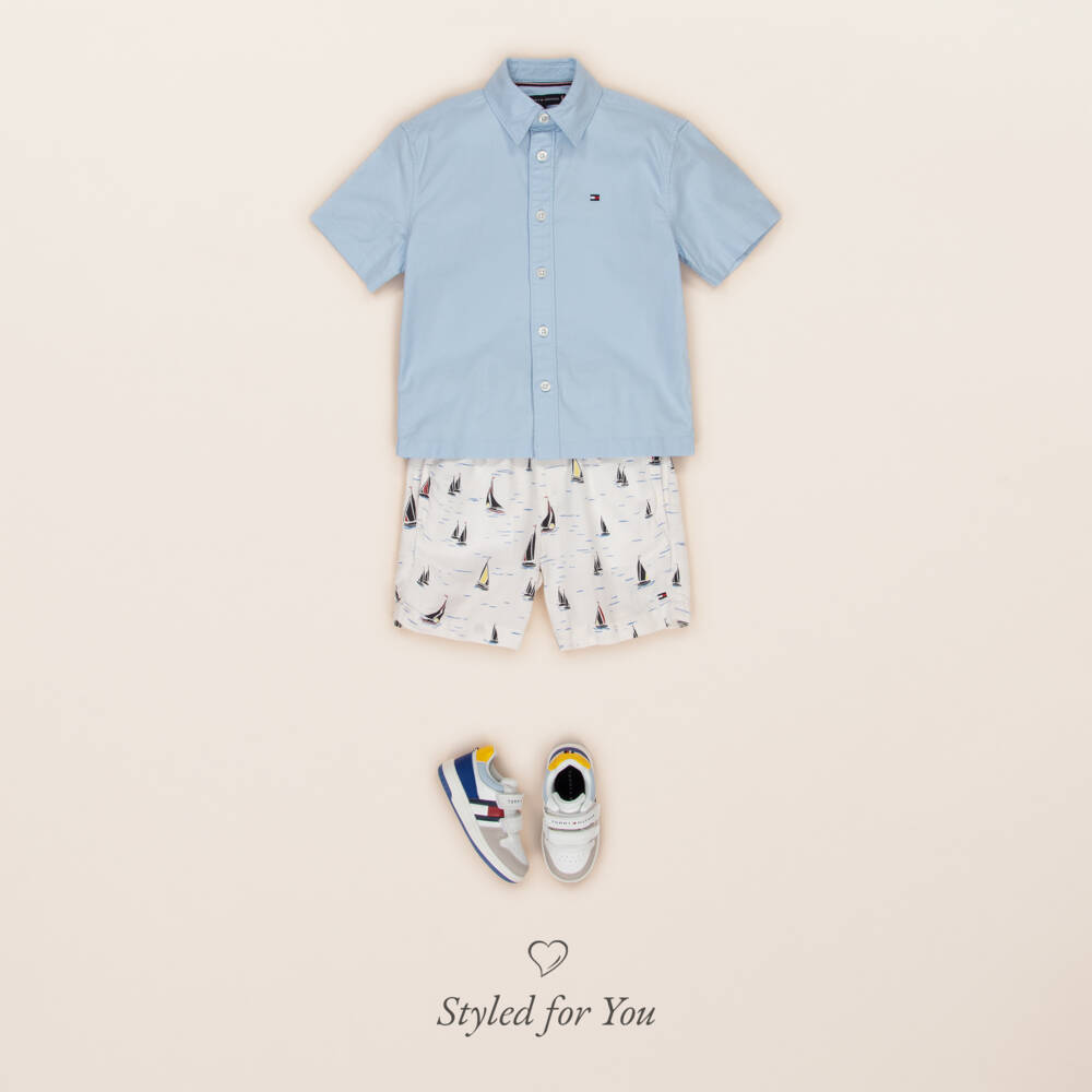 Tommy Hilfiger-Boys Crisp Blue Short Sleeve Shirt | Childrensalon Outlet