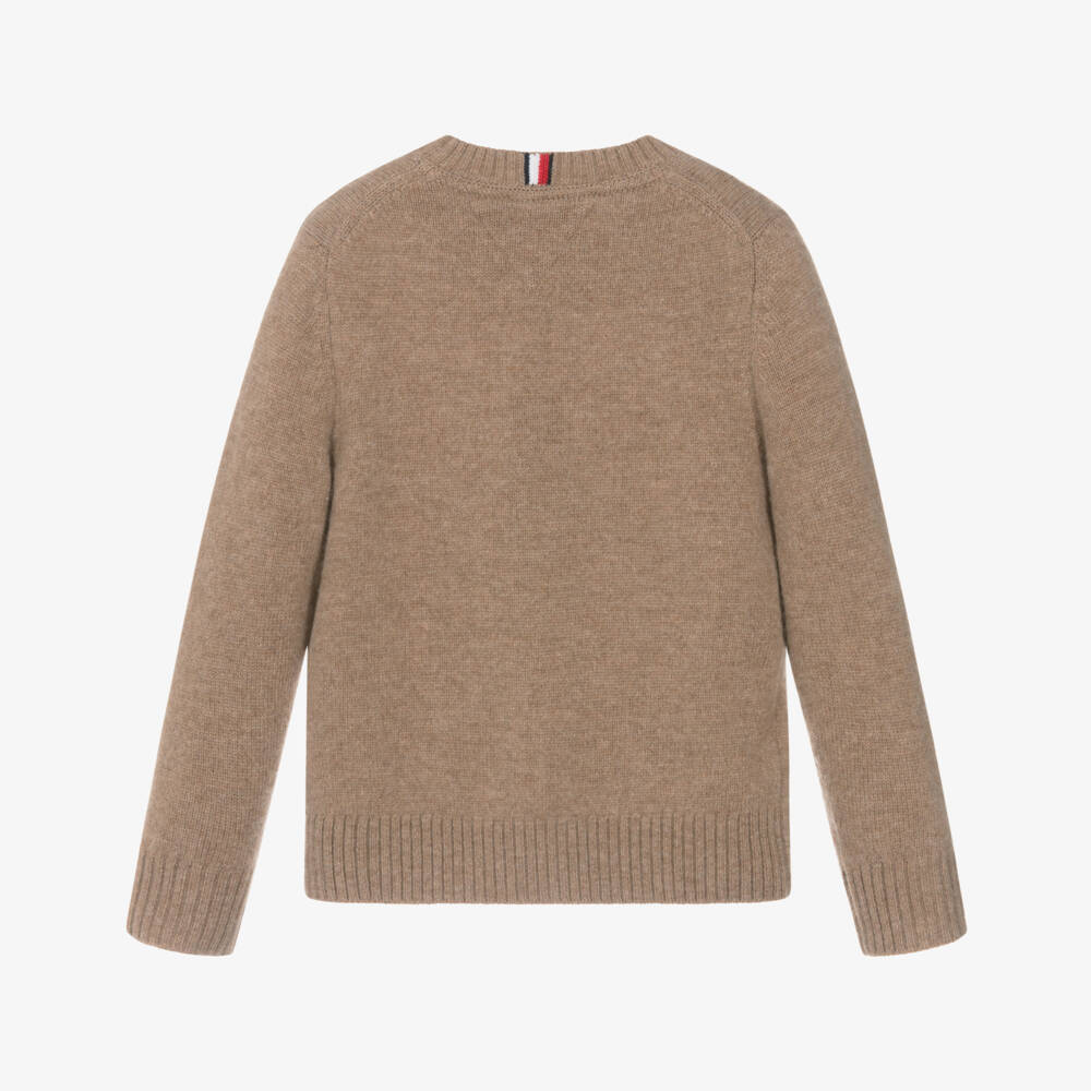Tommy Hilfiger-Boys Dark Beige Wool Knit Sweater | Childrensalon Outlet