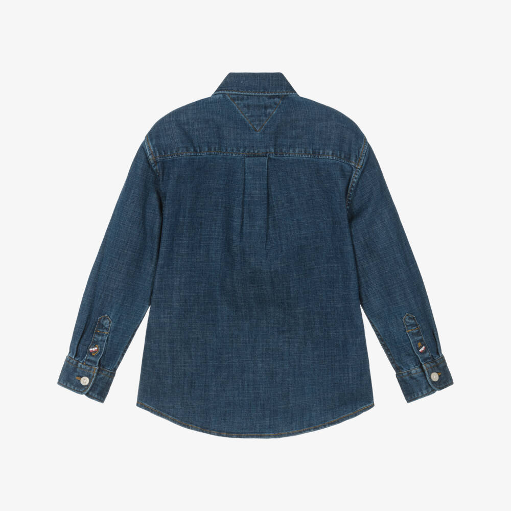 Tommy Hilfiger-Boys Dark Blue Denim Look Chambray Shirt | Childrensalon Outlet