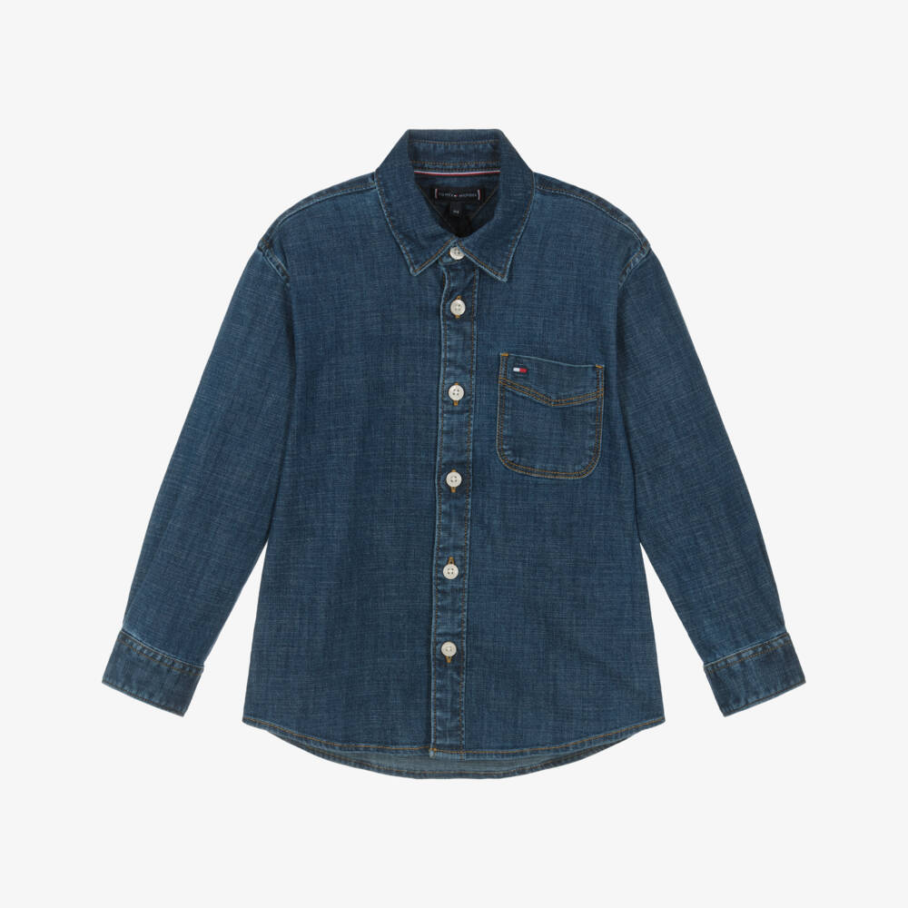 Tommy Hilfiger-Boys Dark Blue Denim Look Chambray Shirt | Childrensalon Outlet
