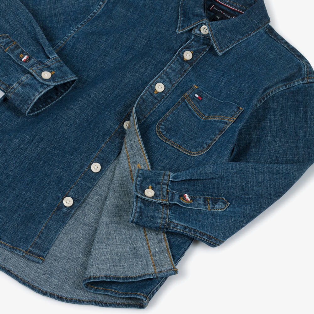 Tommy Hilfiger-Boys Dark Blue Denim Look Chambray Shirt | Childrensalon Outlet
