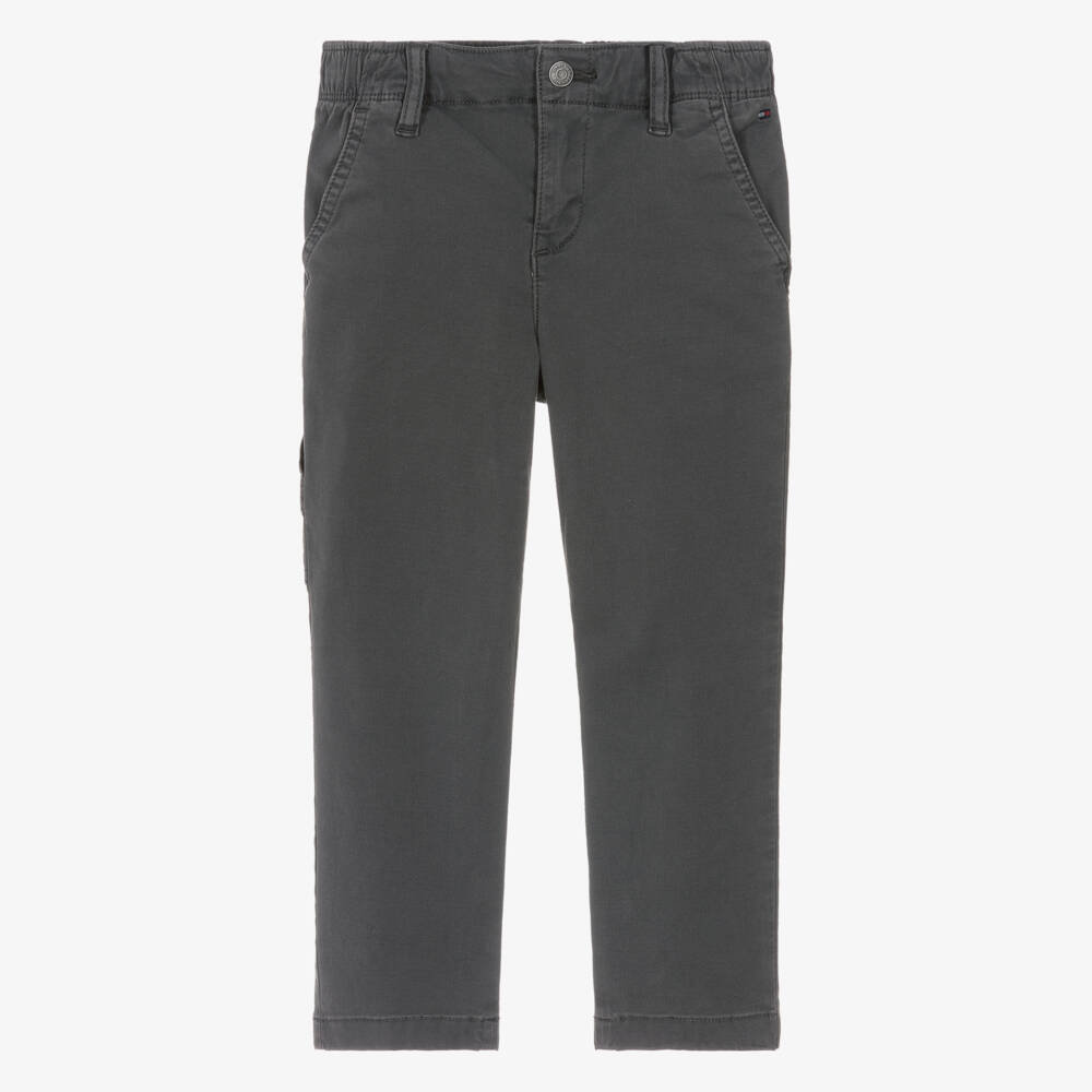 Tommy Hilfiger-Boys Dark Grey Straight Cotton Trousers | Childrensalon Outlet