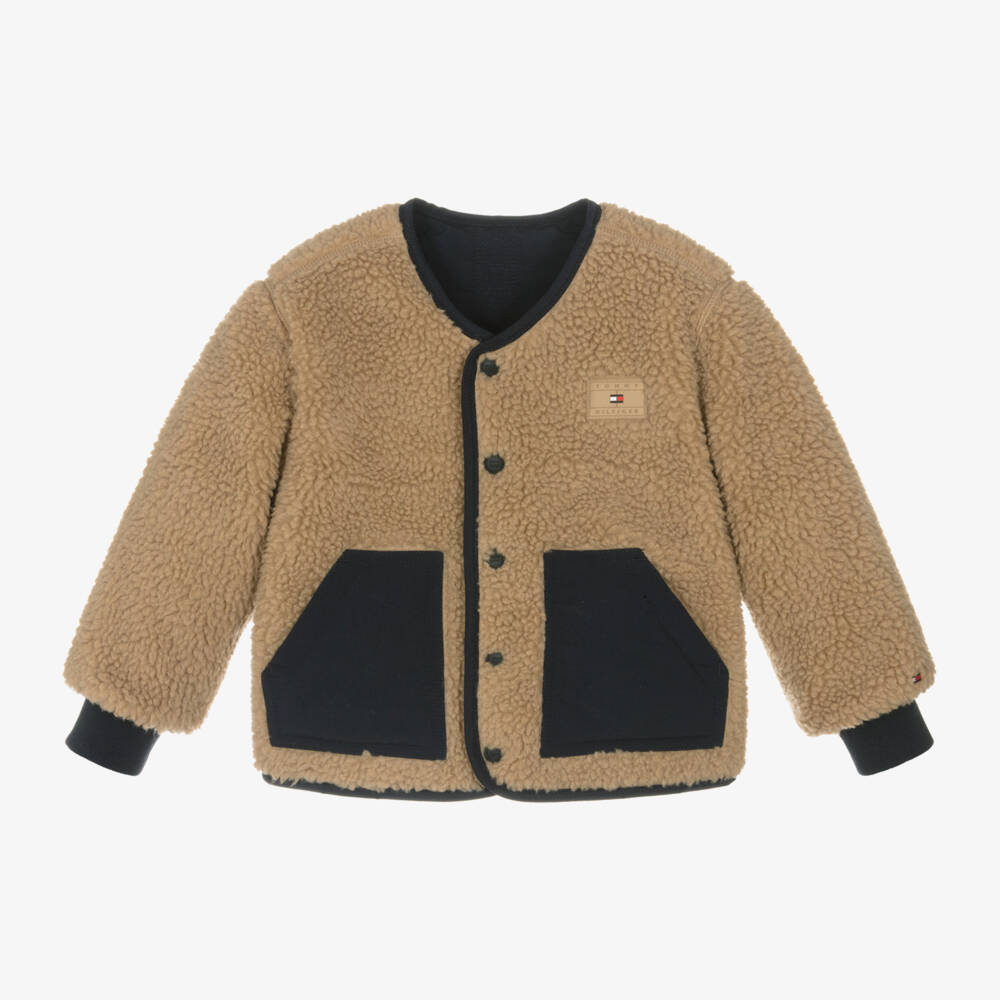 Tommy Hilfiger-Коричнево-синяя двусторонняя куртка Teddy для мальчиков | Childrensalon Outlet