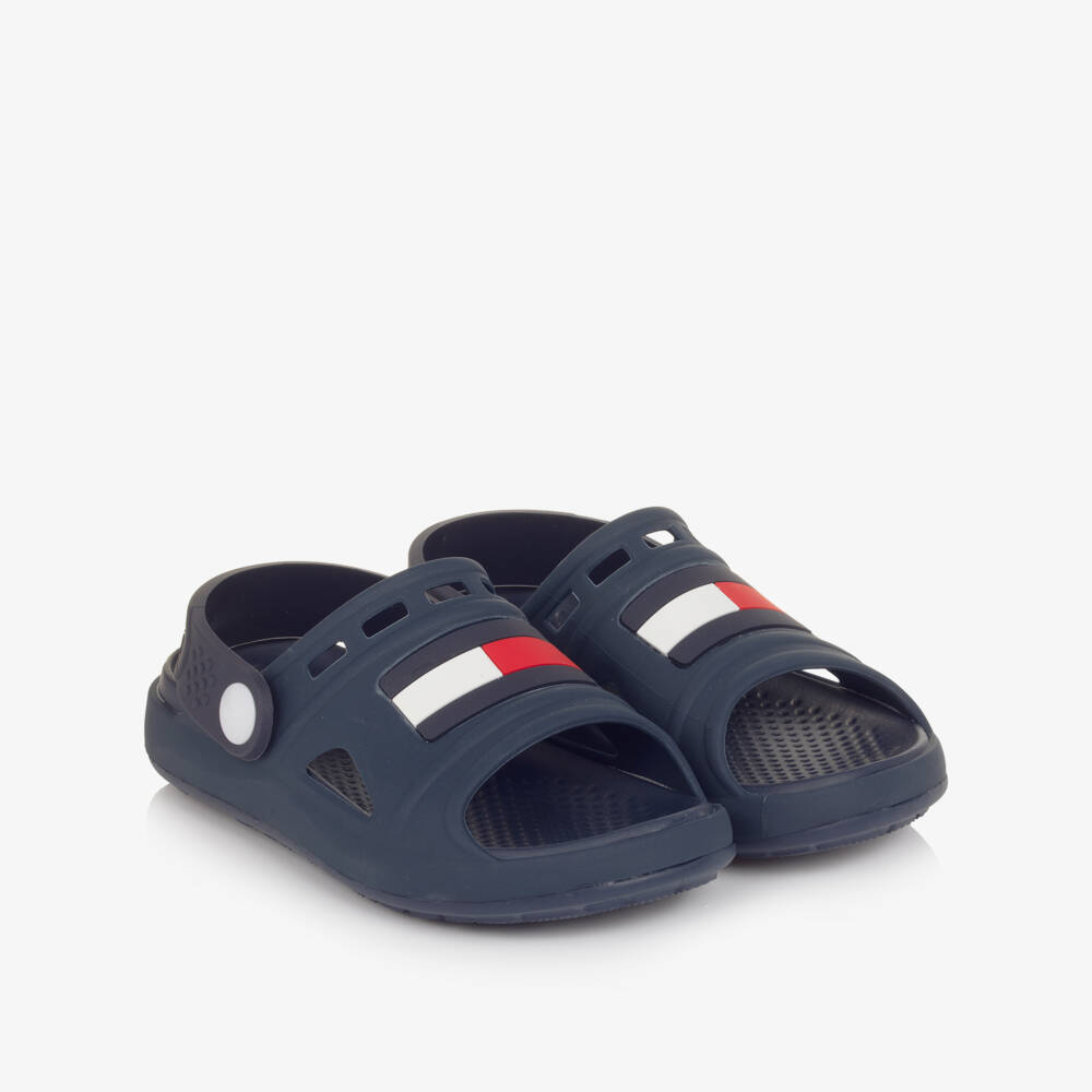 Tommy Hilfiger-Boys Girls Navy Blue Flag Logo Slide Sandals | Childrensalon Outlet