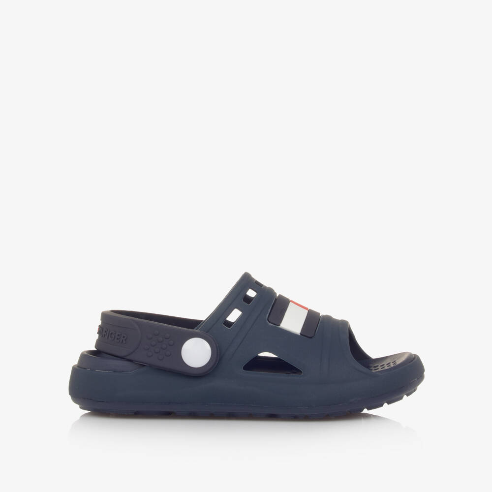 Tommy Hilfiger-Boys Girls Navy Blue Flag Logo Slide Sandals | Childrensalon Outlet