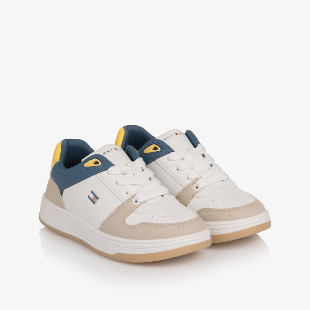 Tommy Hilfiger-Boys & Girls White Colourblock Faux Leather Trainers | Childrensalon Outlet