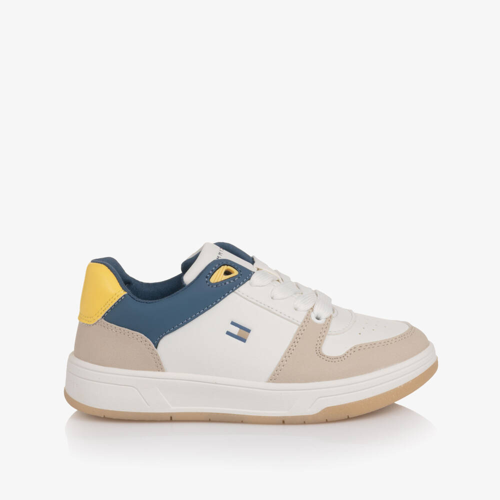 Tommy Hilfiger-Boys & Girls White Colourblock Faux Leather Trainers | Childrensalon Outlet