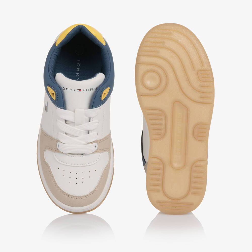 Tommy Hilfiger-Boys & Girls White Colourblock Faux Leather Trainers | Childrensalon Outlet
