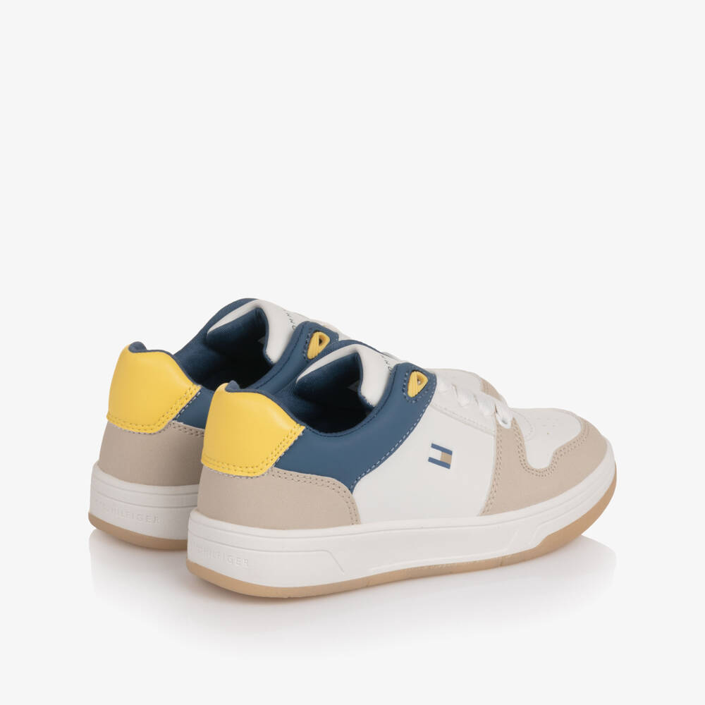 Tommy Hilfiger-Boys & Girls White Colourblock Faux Leather Trainers | Childrensalon Outlet