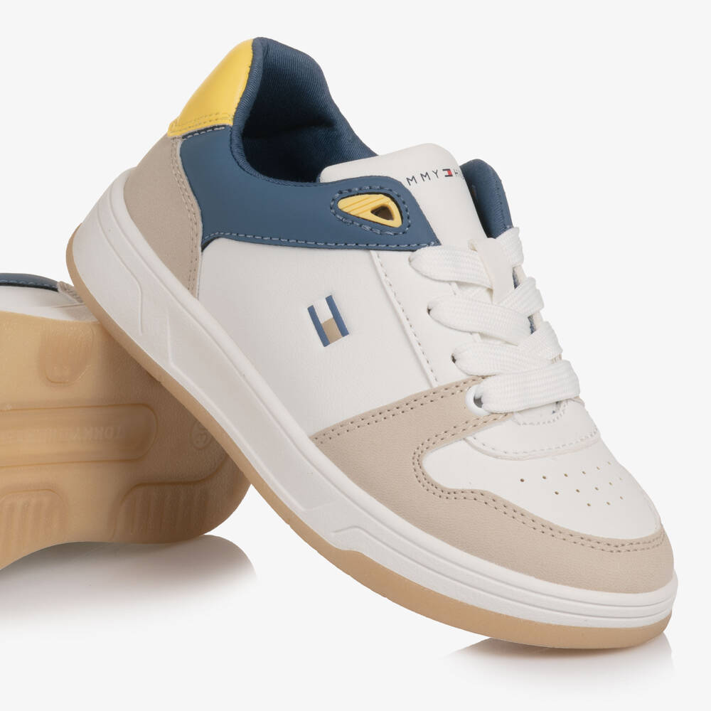 Tommy Hilfiger-Boys & Girls White Colourblock Faux Leather Trainers | Childrensalon Outlet