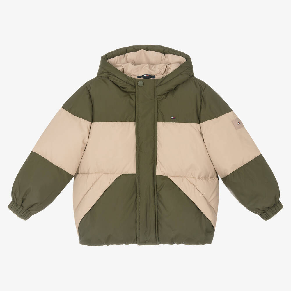 Tommy Hilfiger - Daunen-Steppjacke in Grün und Beige | Childrensalon