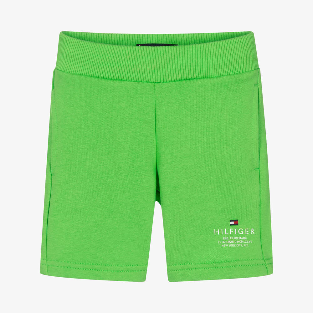 Tommy Hilfiger-Boys Green Cotton Logo Shorts | Childrensalon Outlet