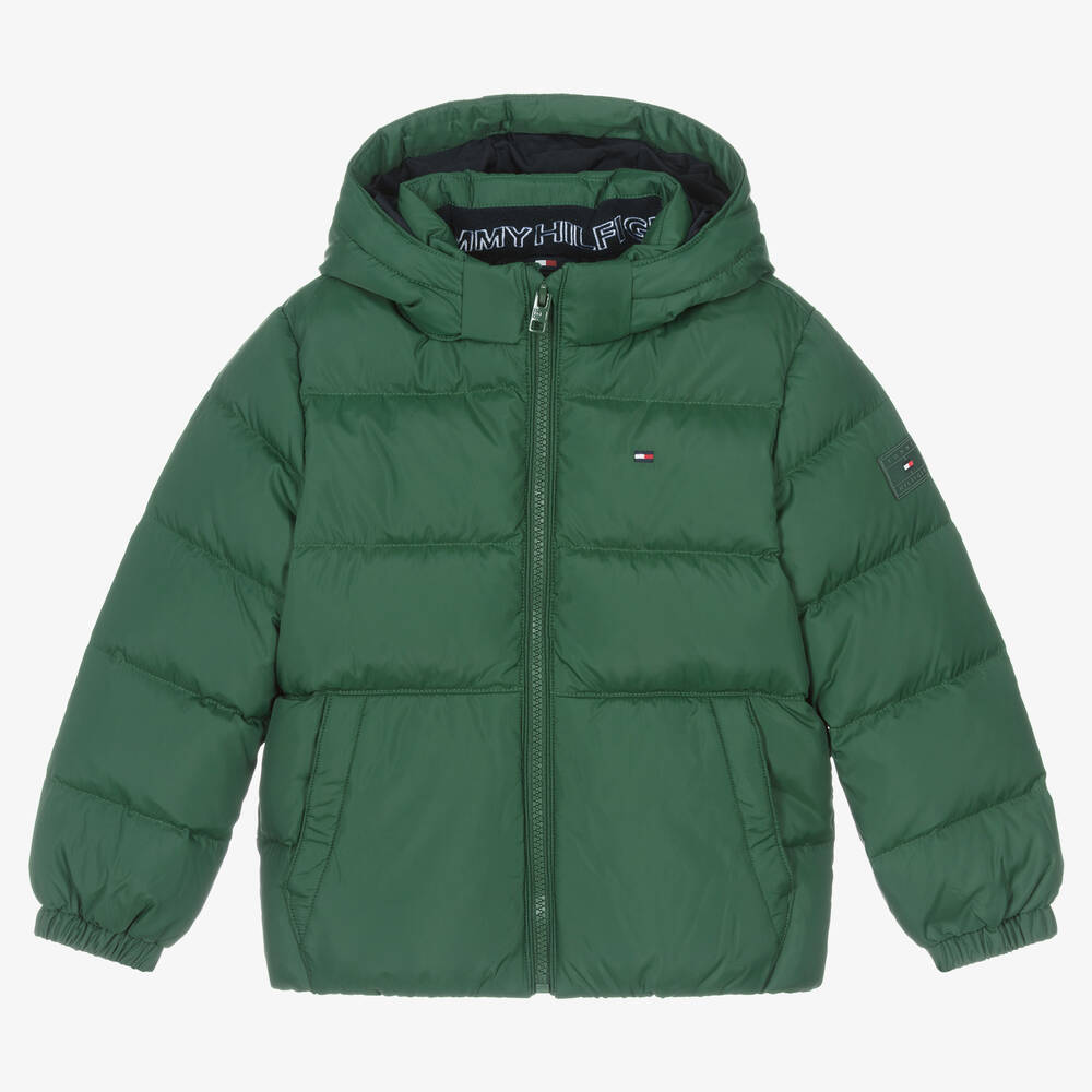 Tommy Hilfiger - Boys Green Down Padded Puffer Jacket | Childrensalon