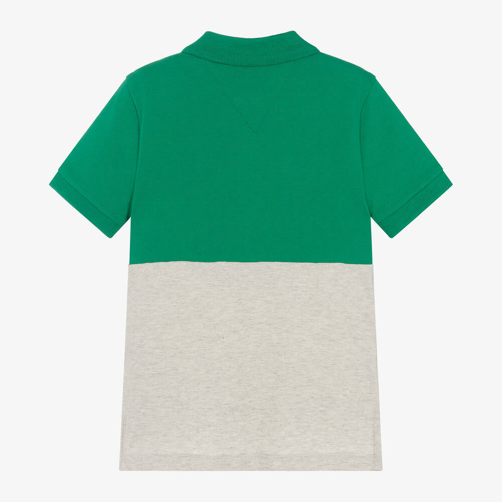 Tommy Hilfiger Boys Green Grey Cotton Polo Shirt