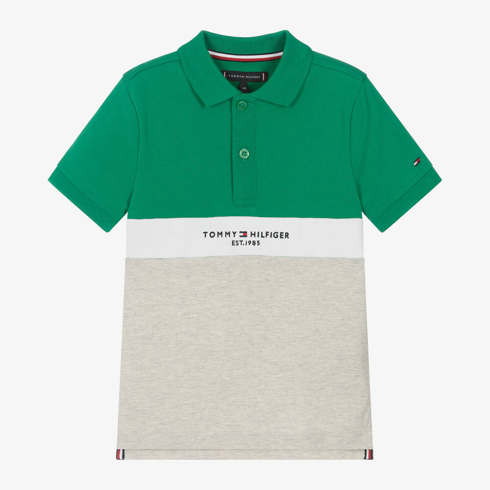 Boys Green Grey Cotton Polo Shirt
