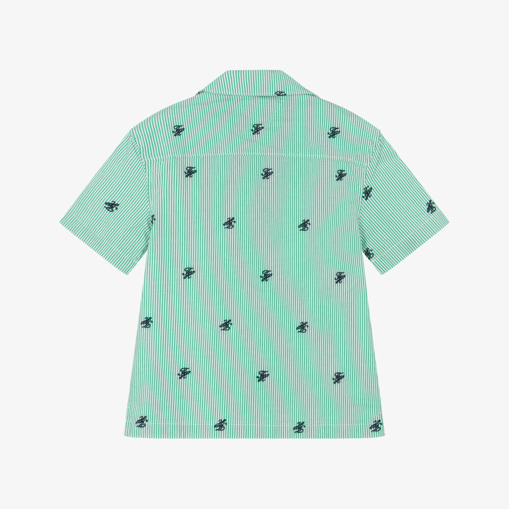Tommy Hilfiger-Boys Green Ithaca Stripe Poplin Shirt | Childrensalon Outlet