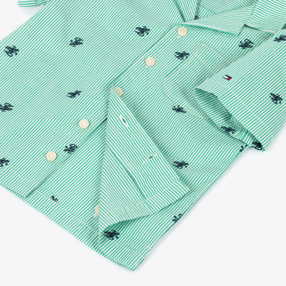Tommy Hilfiger-Boys Green Ithaca Stripe Poplin Shirt | Childrensalon Outlet
